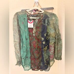 Young Thread Bohemian Sheer Blouse with Mixed Patterns-NWT Small